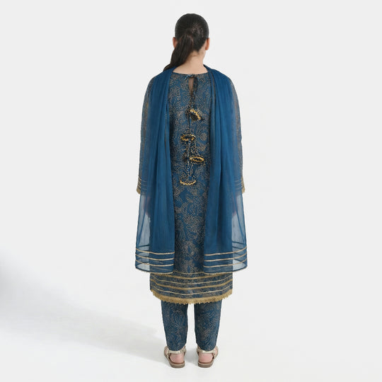 Teens Girls Chiffon 3Pcs (Zarmeena) - Teal Green