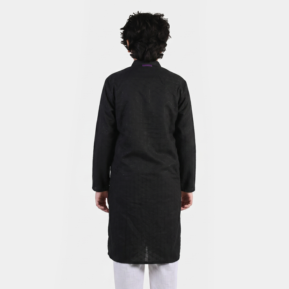 Teens Boys Cotton Poplin Kurta (Chicken Kari)-BLACK