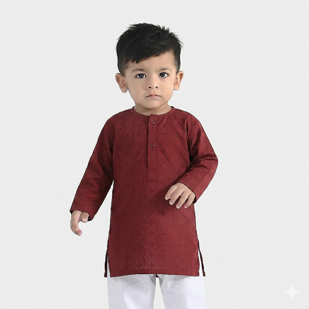 Infant Boys Cotton Poplin Kurta (Winery Chicken Kari) - Maroon