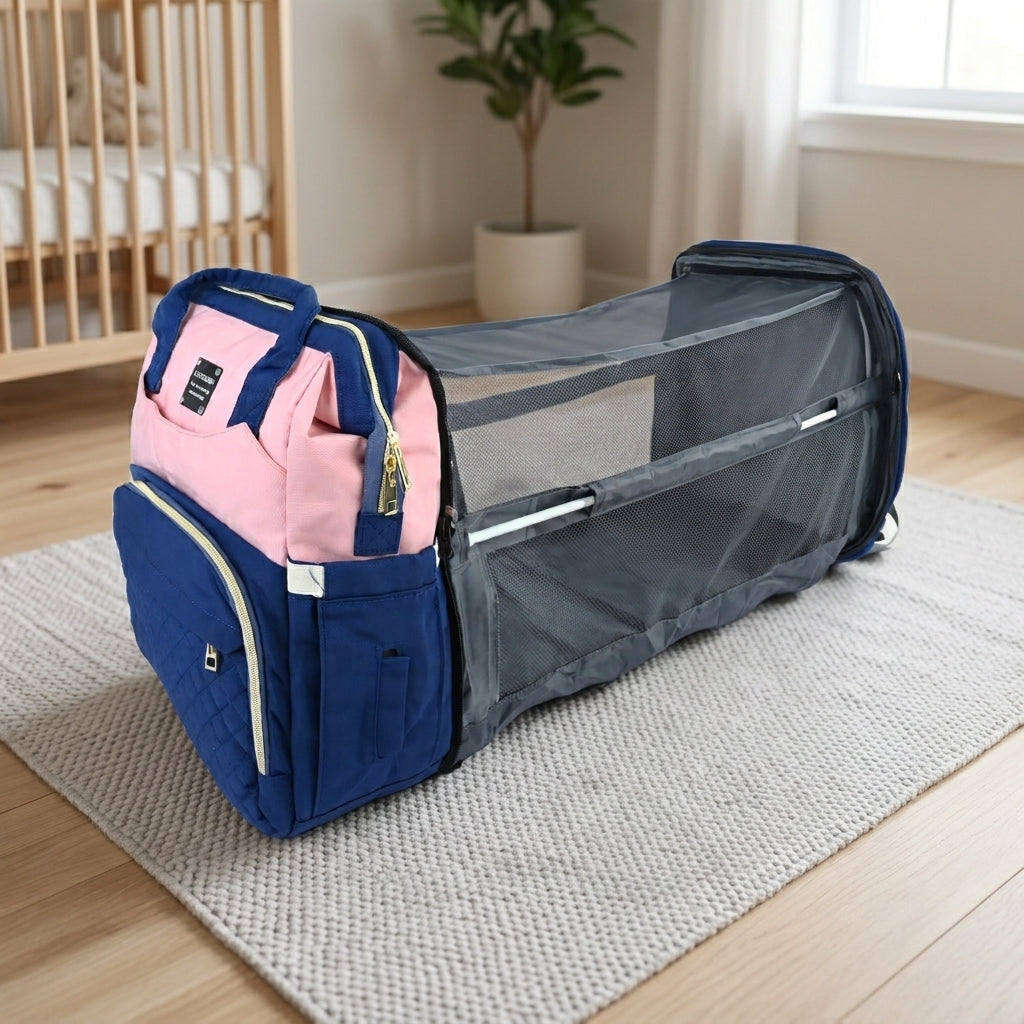 2-in-1 Foldable Diaper Backpack with Expandable Bassinet