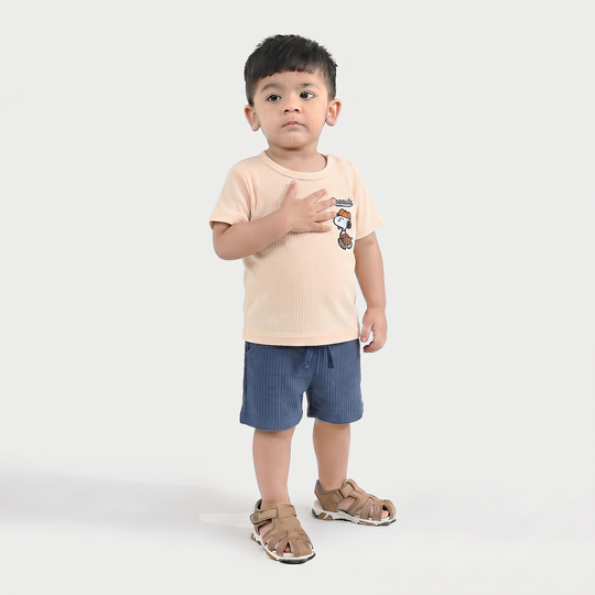 Infant Boys Yarn Dyed Suit - Off-White/Navy