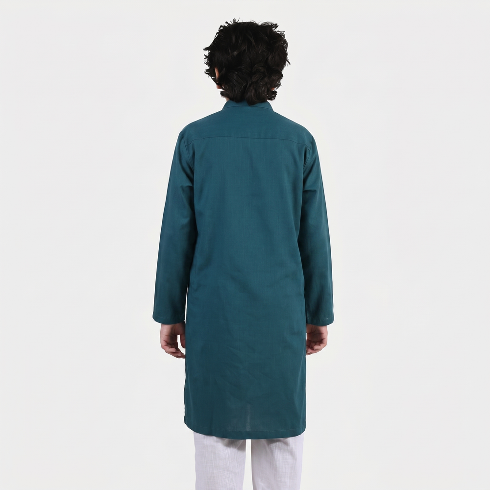 Boys Cotton Slub Kurta (Cut N Sew)- Teal Blue