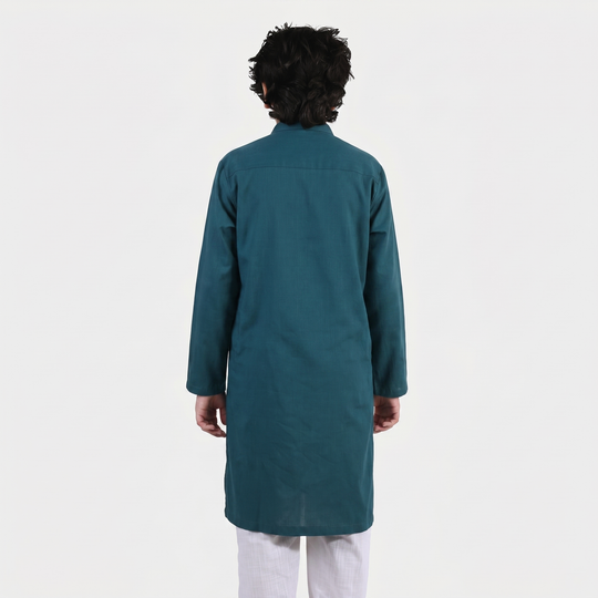 Boys Cotton Slub Kurta (Cut N Sew)- Teal Blue