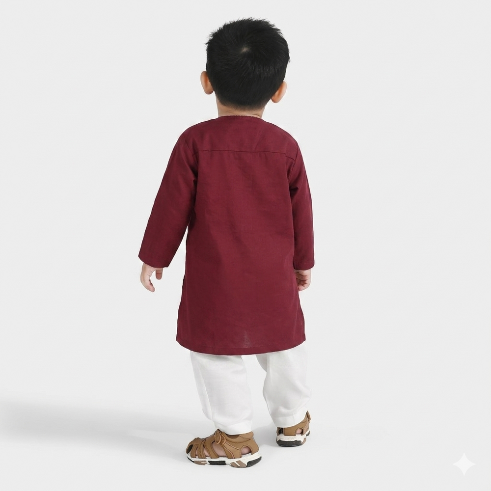 Infant Boys Cotton Poplin Basic Kurta - Red