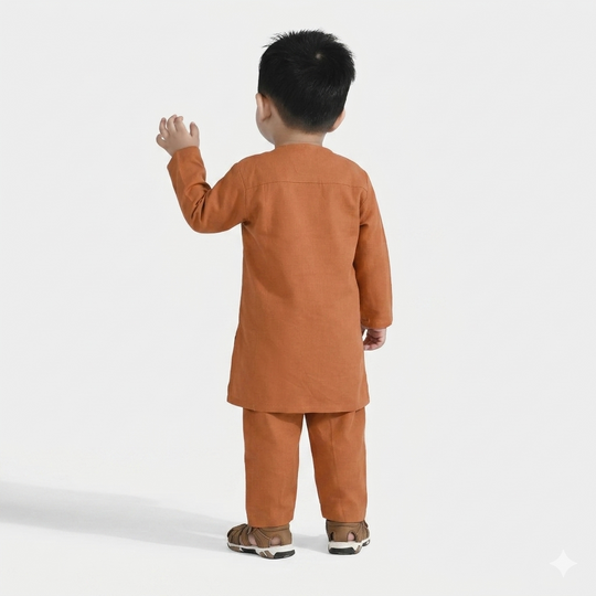 Infant Boys Cotton Shalwar Suit (Dashed EMB)-Mustard