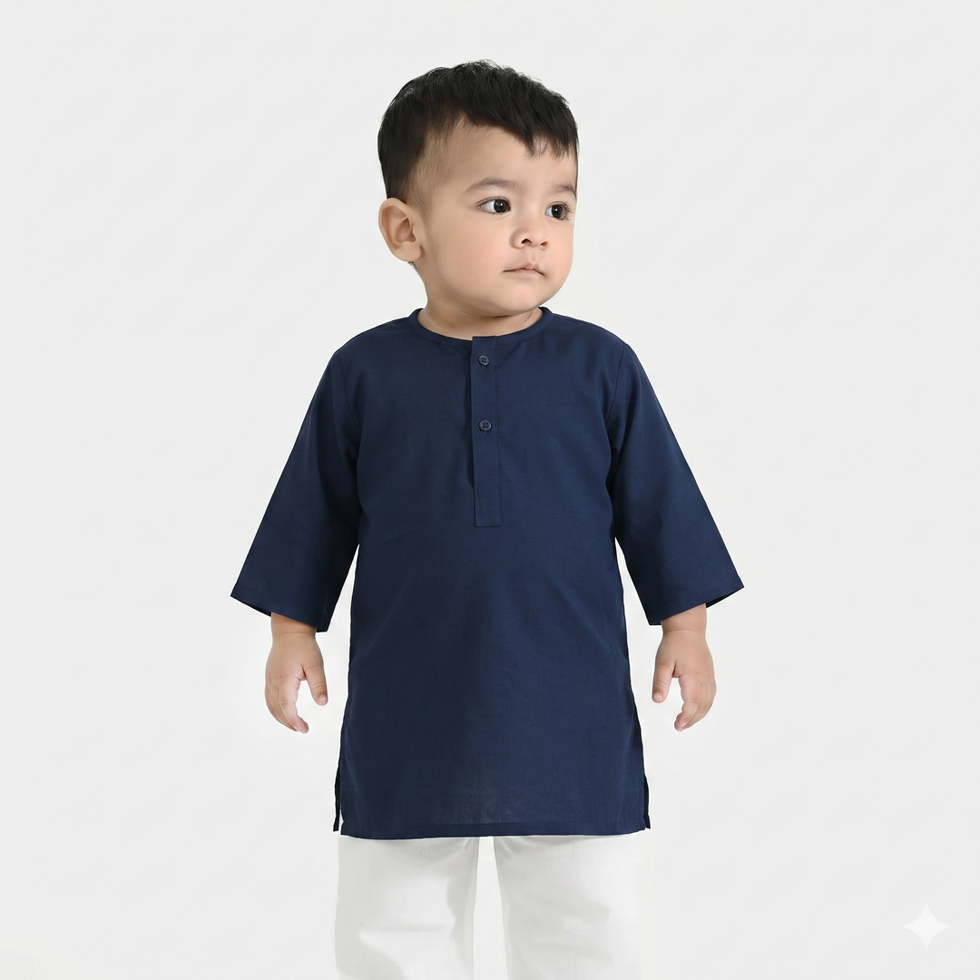 Infant Boys Poly Viscose Kurta (Lurex) - Navy