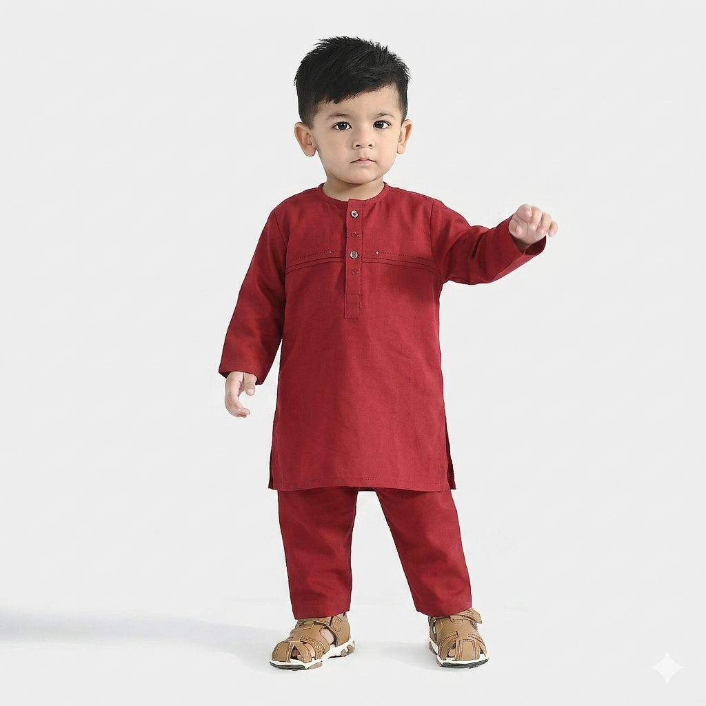 Infant Boys Poly Viscose Kurta & Pajama Suit - RED