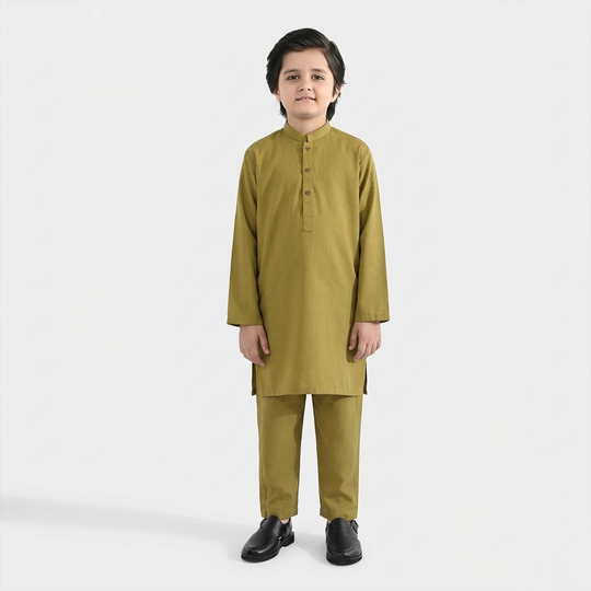 Boys Poly Viscose Kurta Pajama (Twill Tape) - Green