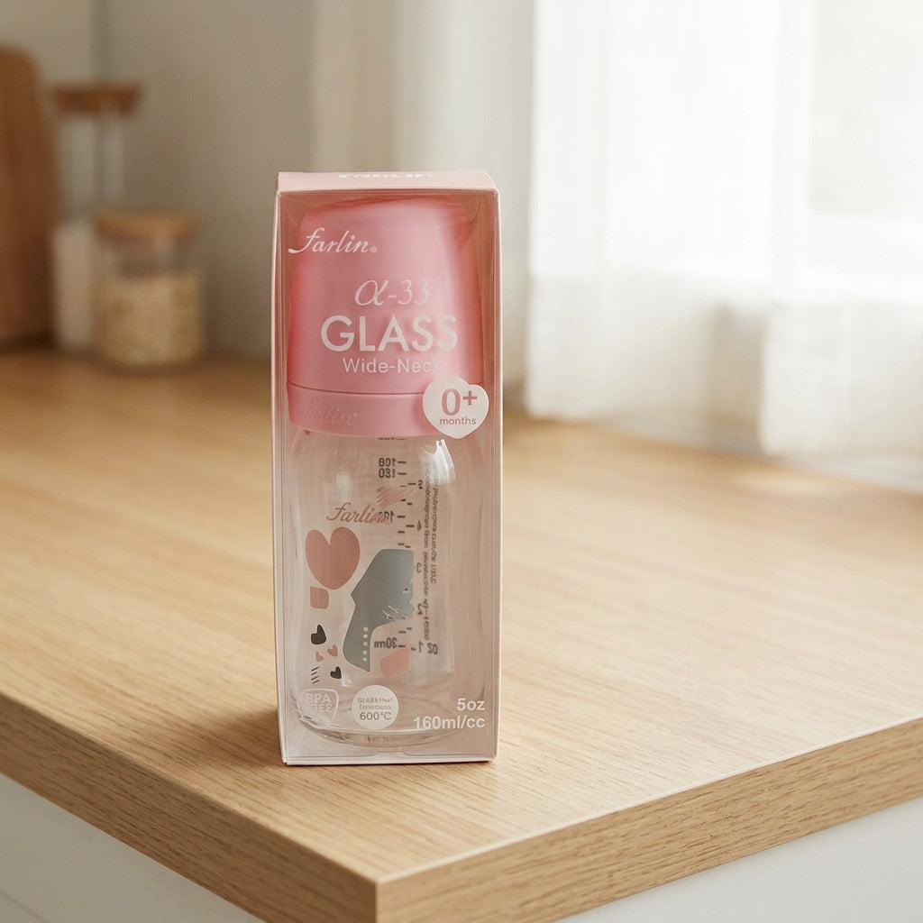 GLASS WIDE NECK FEEDER 160ML AB-32009 PINK