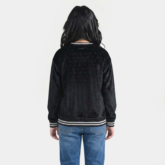 Girls Soft Plush Sweatshirt (Stars) - Black