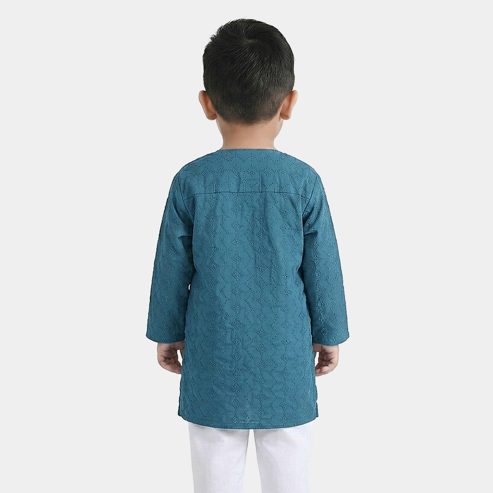 Infant Boys Cotton Chicken Kari Poplin Kurta - Teal Blue