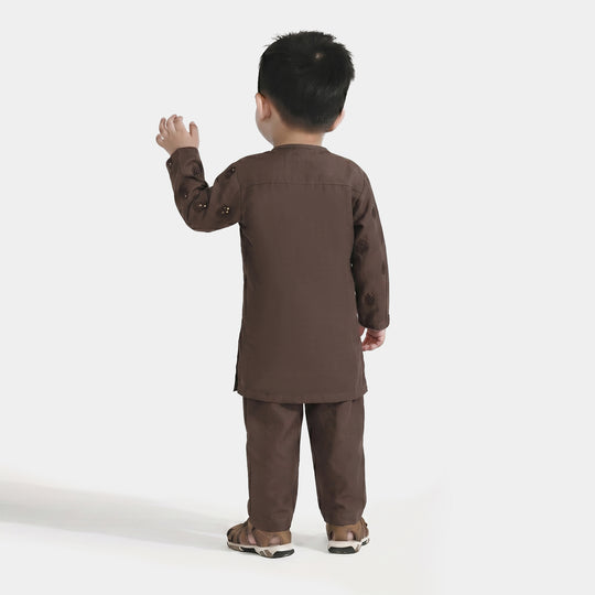 Infant Boys Cotton Poplin Kurta Pajama (Sitara) - Brown