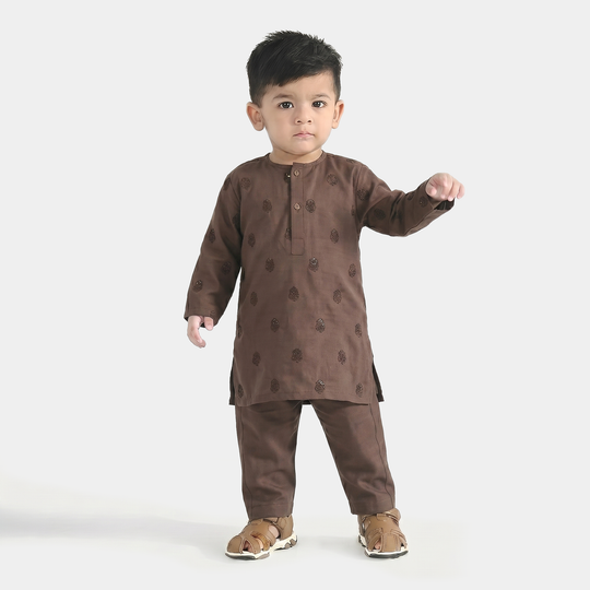 Infant Boys Cotton Poplin Kurta Pajama (Sitara) - Brown