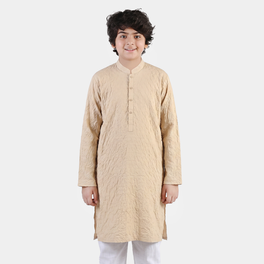 Teens Boys Cotton Poplin Kurta (Chicken Kari) - Beige