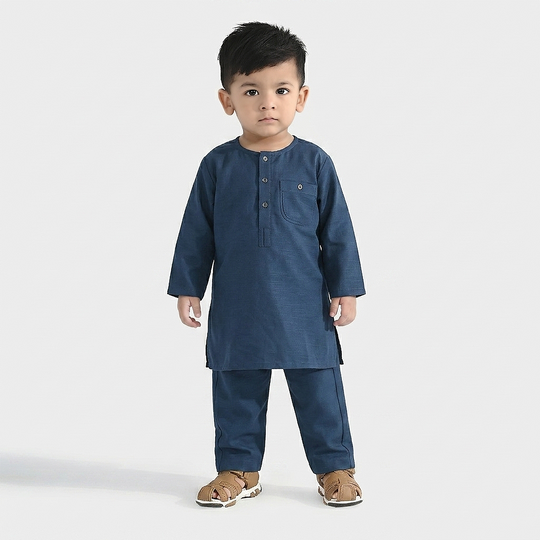 Infant Boys Poly Viscose Kurta Pajama (Cut N Sew) - Teal Blue