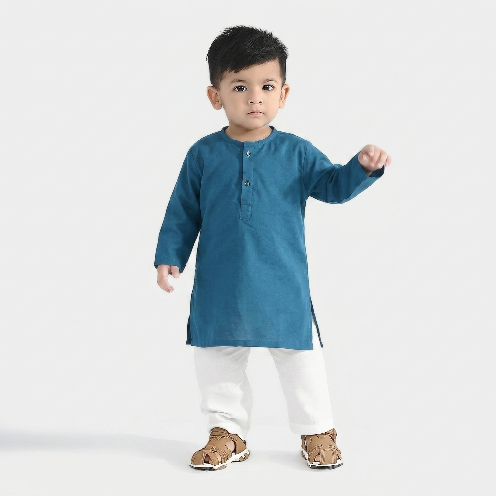 Infant Boys Cotton Poplin Basic Kurta-Sea Port