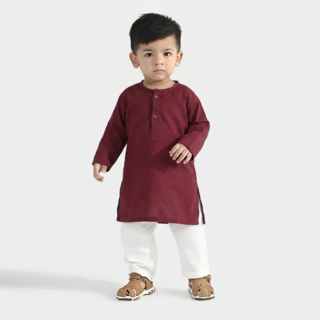 Infant Boys Cotton Poplin Basic Kurta - Red