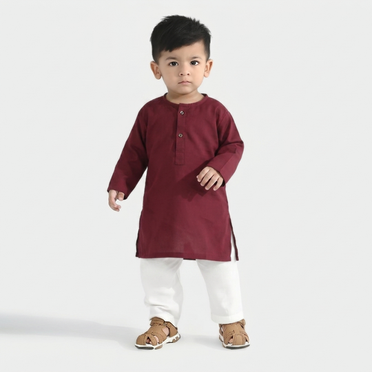 Infant Boys Cotton Poplin Basic Kurta - Red