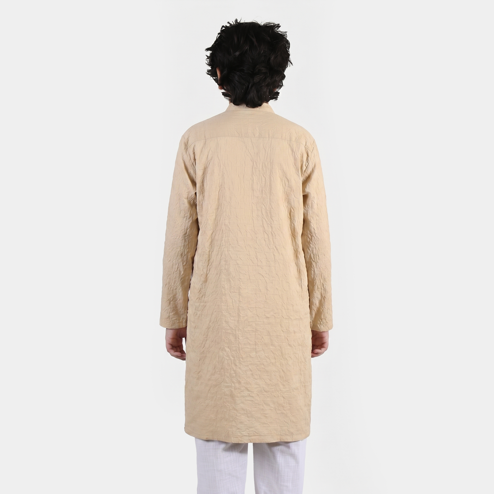 Teens Boys Cotton Poplin Kurta (Chicken Kari) - Beige