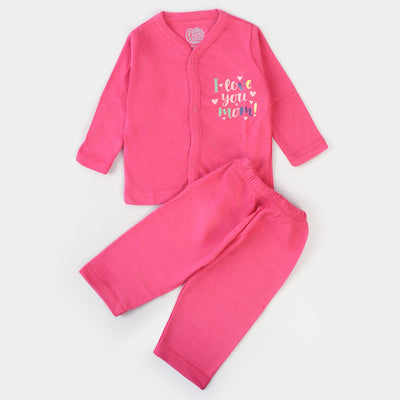 Infant Night Suit 2 Pcs Set New Born - D.PINK