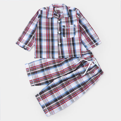 Boys Woven Night Suit Mix Check - Navy Check