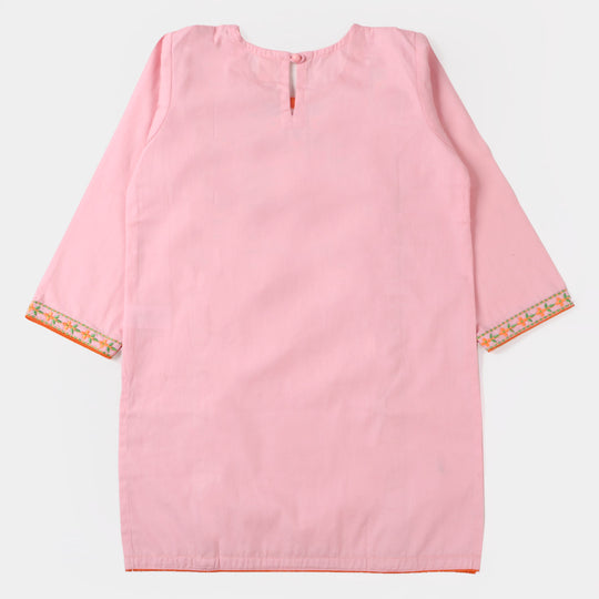 Girls Embroidered Kurti Delight Cotton- Pink