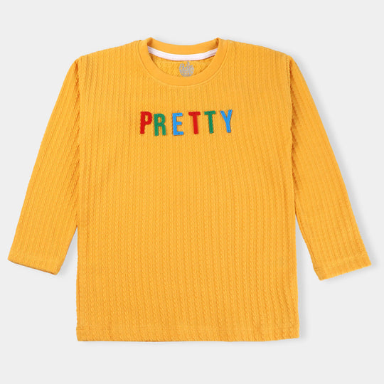 Girls Cotton T-Shirt F/S  Pretty- Yellow