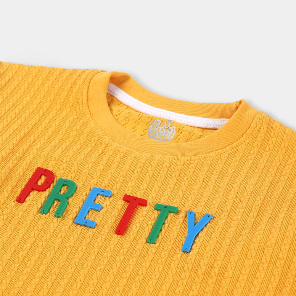 Girls Cotton T-Shirt F/S  Pretty- Yellow