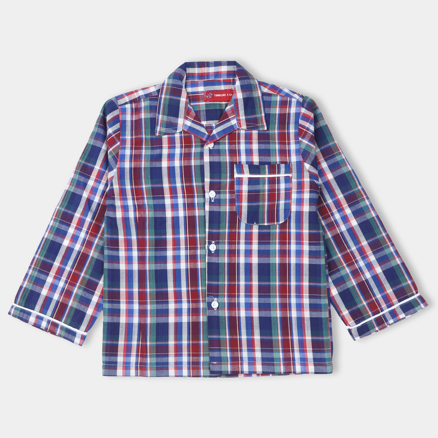 Boys Woven Night Suit Mix Check-Navy Check-1