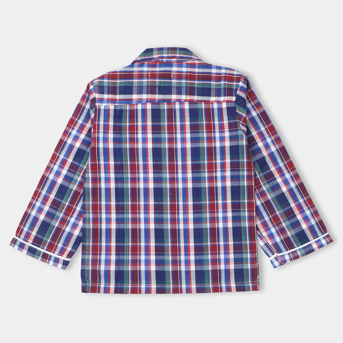 Boys Woven Night Suit Mix Check-Navy Check-1