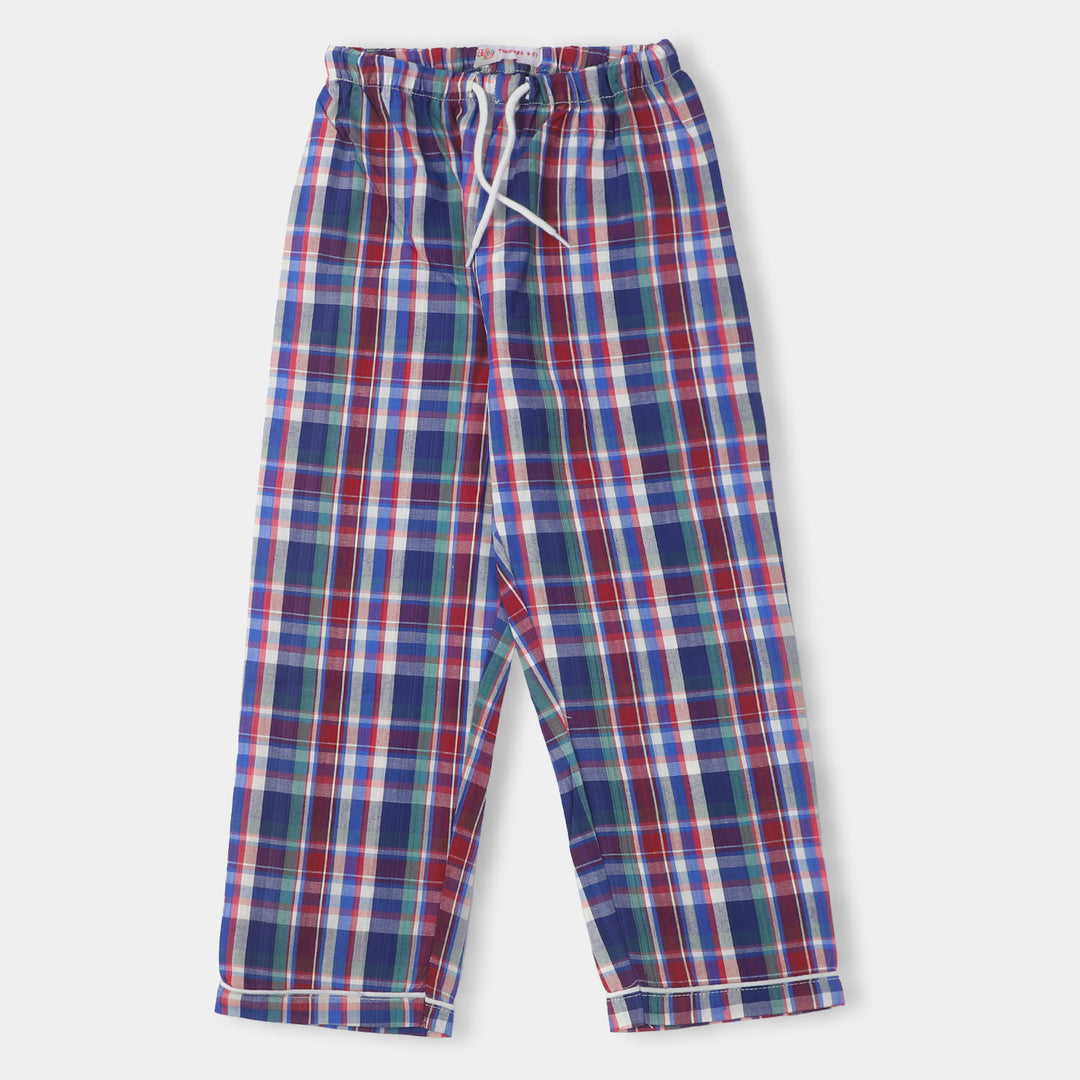 Boys Woven Night Suit Mix Check-Navy Check-1