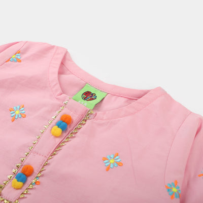 Infant Girls Cotton Embroidered Kurti Pop - Pink