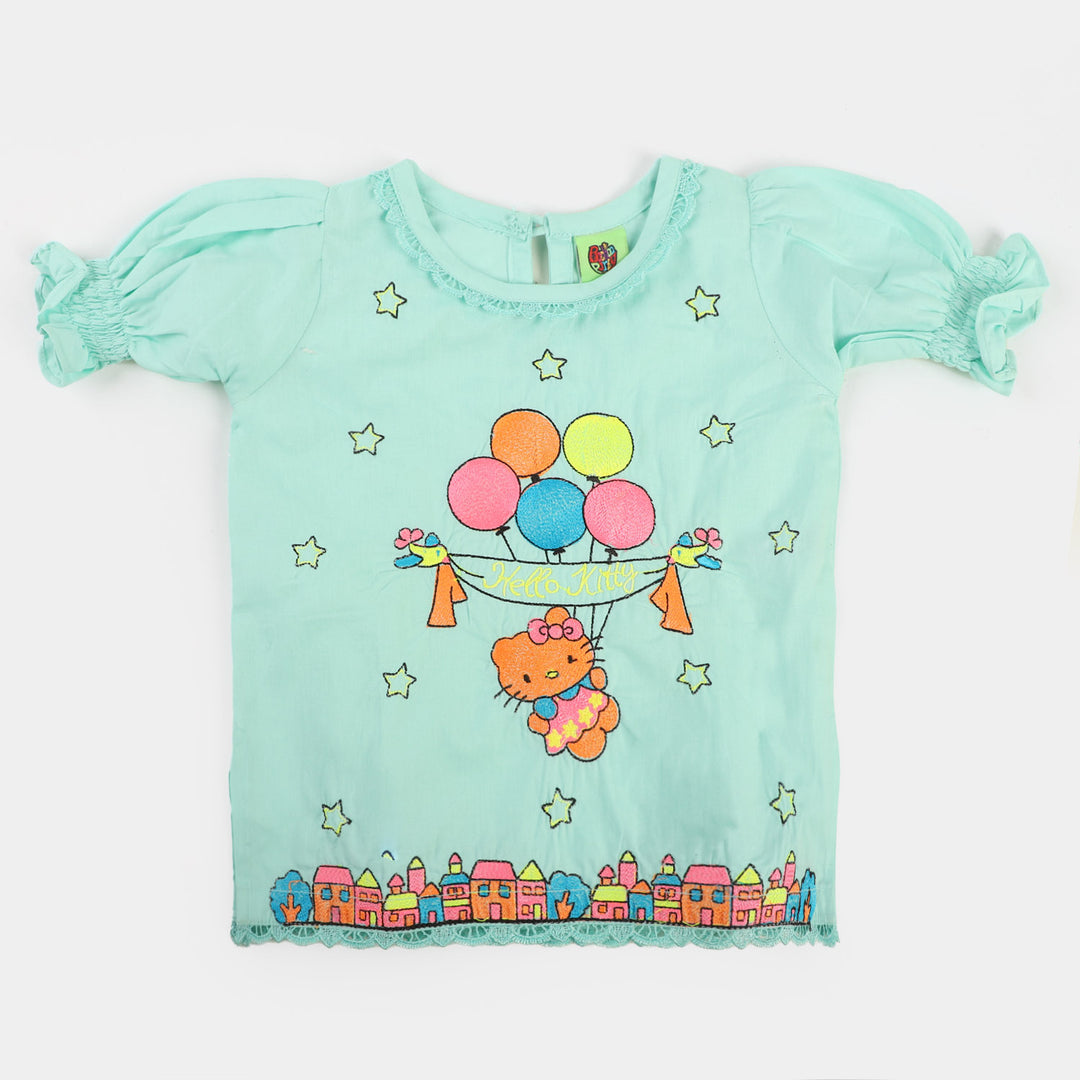 Infant Girls Embroidered Kurti - Aqua Green