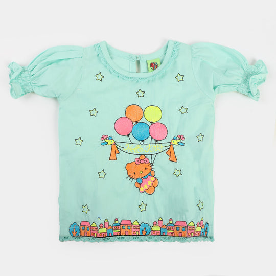 Infant Girls Embroidered Kurti - Aqua Green