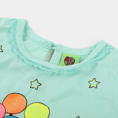 Infant Girls Embroidered Kurti - Aqua Green