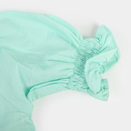 Infant Girls Embroidered Kurti - Aqua Green