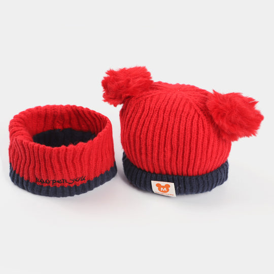 Woolen Cap/Hat + Neck Warmer 2PCs Set | 9M+