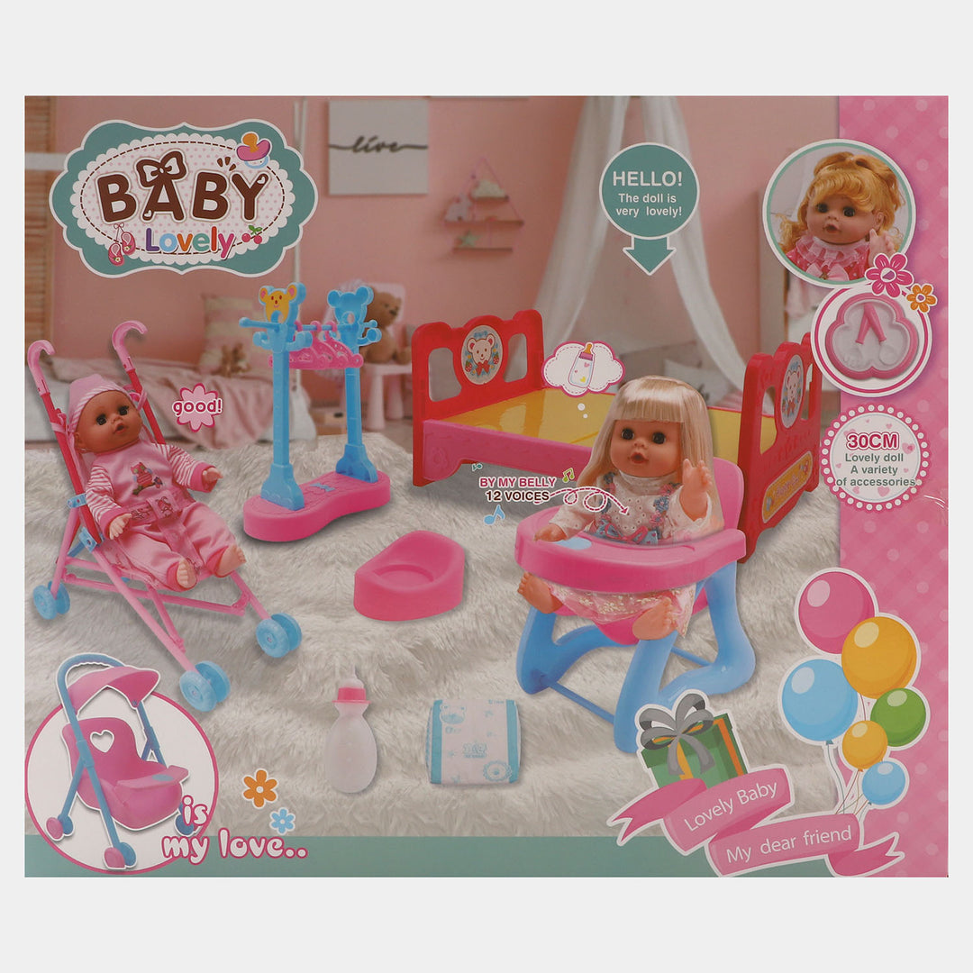 Baby Doll Set With Assembling Bed For Kids