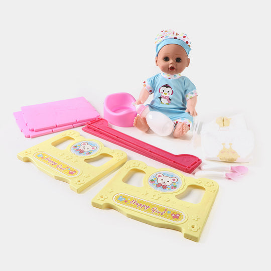 Baby Doll Set With Assembling Bed For Kids