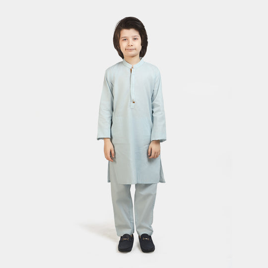 Boys Jacquard Styling Kurta Pajama - Light Blue