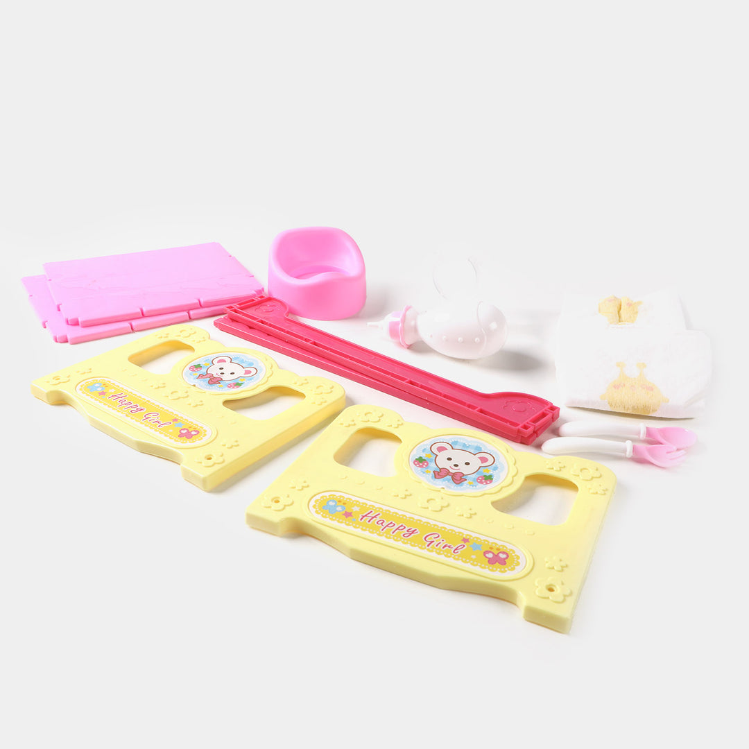 Baby Doll Set With Assembling Bed For Kids