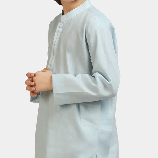 Boys Jacquard Styling Kurta Pajama - Light Blue