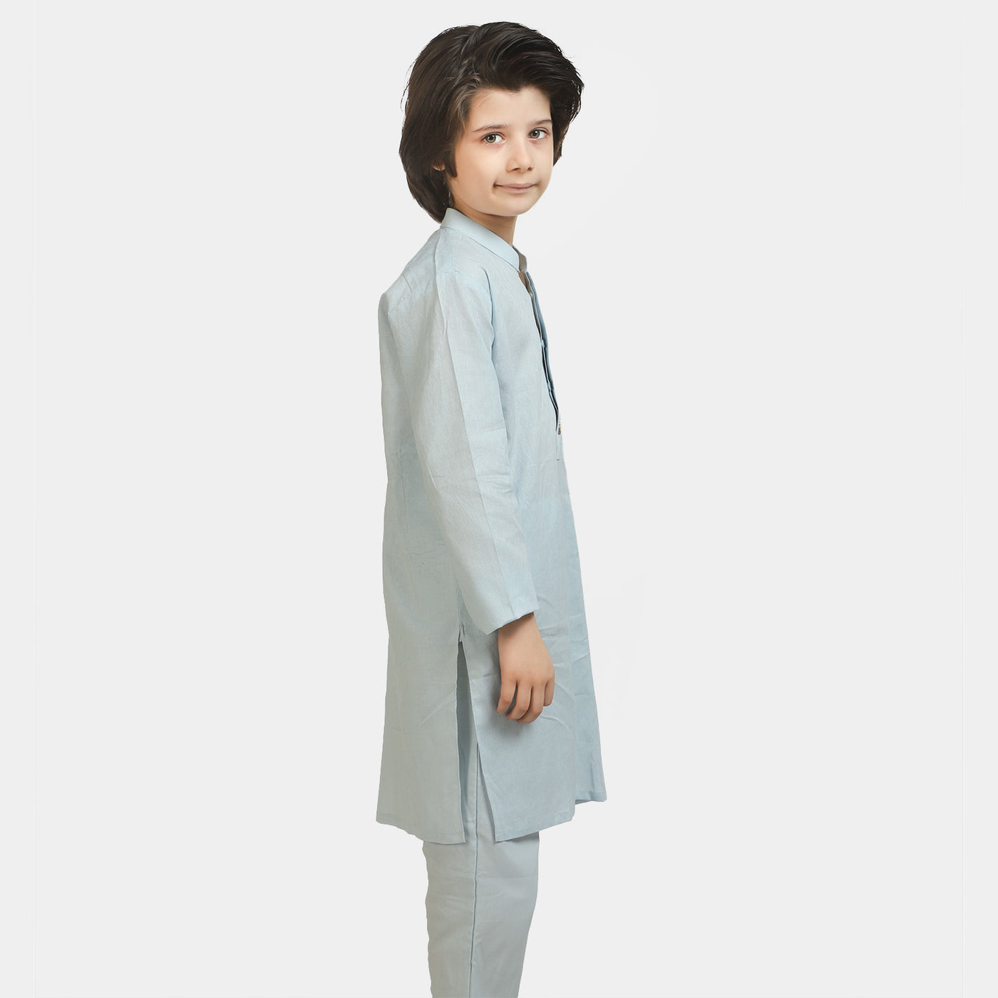Boys Jacquard Styling Kurta Pajama - Light Blue