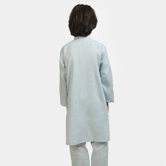 Boys Jacquard Styling Kurta Pajama - Light Blue