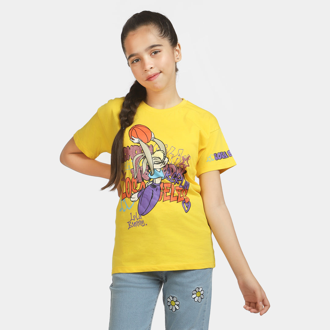 Girls Slub T-Shirt Character - Yellow