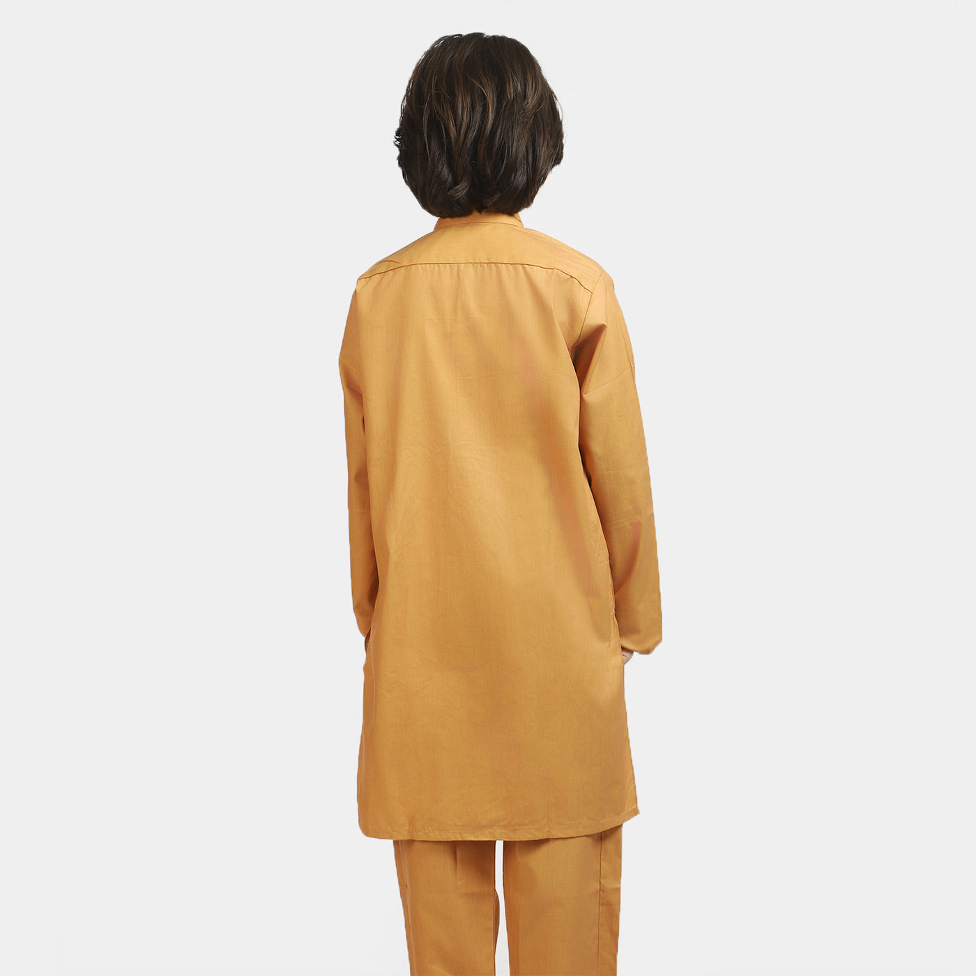 Boys Embroidered Kurta Pajama Suit - Mustard