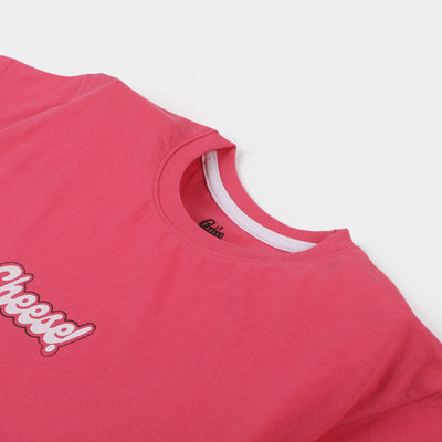 Girls Slub T-Shirt Say Cheese - Hot Pink
