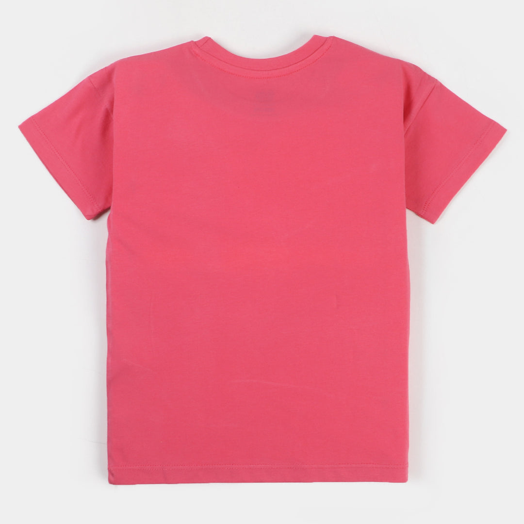 Girls Slub T-Shirt Say Cheese - Hot Pink