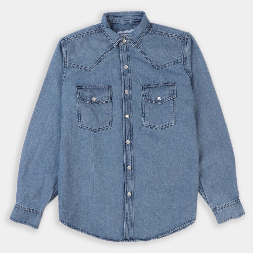 Teens Boys Denim Casual Shirt Happy-D/Blue