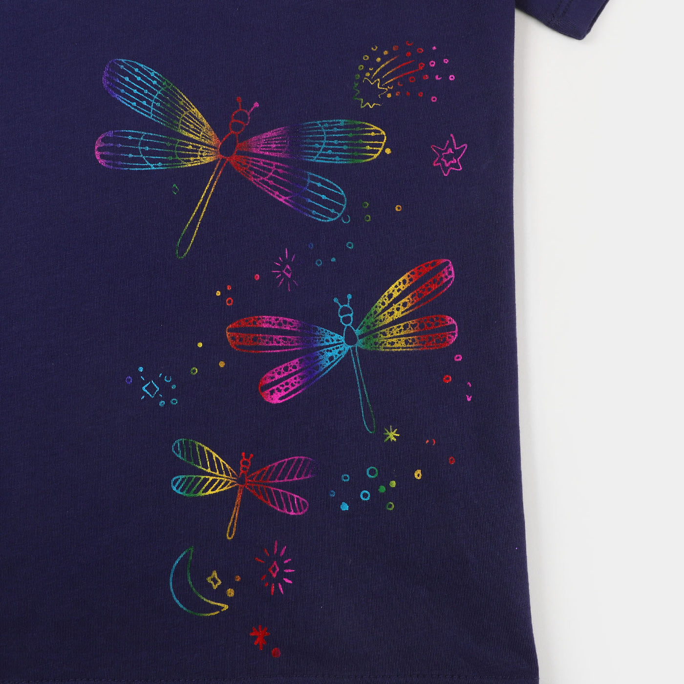 Girls Slub T-Shirt Dragon Fly - Navy Blue